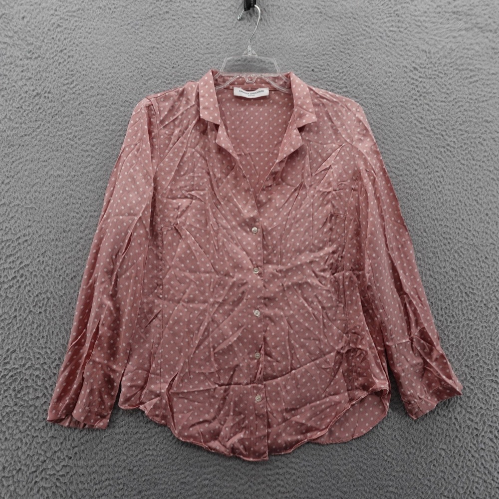 Amanda Uprichard Polka Dot Silk Blouse Medium Pink Women Casual Button Front